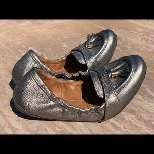 Silver Leather Kate Spade Loafers with Tassels